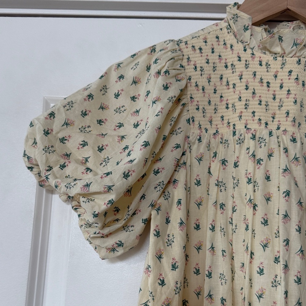 Janie and Jack Soft Yellow Dress with Green and Pink Floral Print - Picture 3 of 8